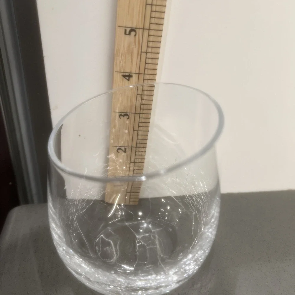4 Pier 1 Crackle Glass Clear Slant Rim, Stemless Wine Water Glasses 4
